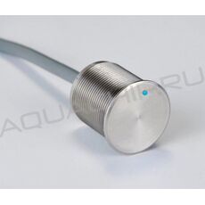 Кнопка пьезоэлектрическая плоская Vagner Pool, D=28 мм, 12 В, нерж. cталь AISI 316, кабель 2,5 м, подсветка - синяя, IP69K