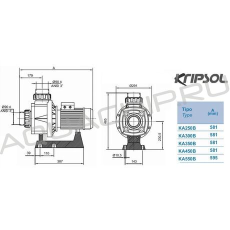 Насос без префильтра Kripsol Karpa KA-250 M, 44 м3/ч, 2,3 кВт, H=10 м, 220 В