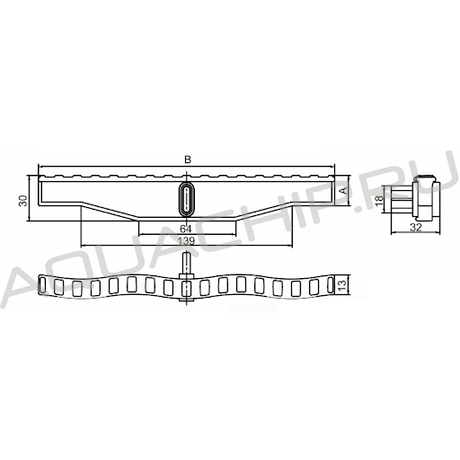 Решетка для прямоугольного переливного бассейна Kripsol NМR 2020.С (Н20 мм, 195 мм), с голубым отливом