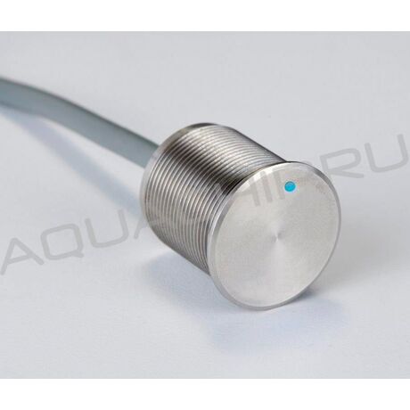 Кнопка пьезоэлектрическая плоская Vagner Pool, D=28 мм, 12 В, нерж. cталь AISI 316, кабель 8 м, подсветка - синяя, IP69K