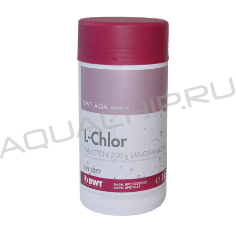 BWT AQA marin L-Chlor, медленнорастворимый хлор, таблетки (200 г), банка 1 кг
