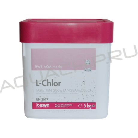 BWT AQA marin L-Chlor, медленнорастворимый хлор, таблетки (200 г), ведро 5 кг