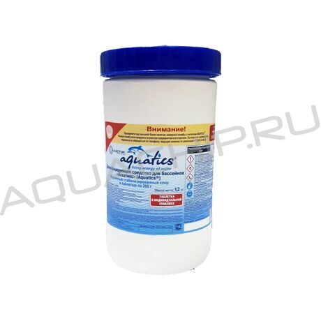 Aquatics медленнорастворимый хлор, таблетки (200 г), банка 1,2 кг