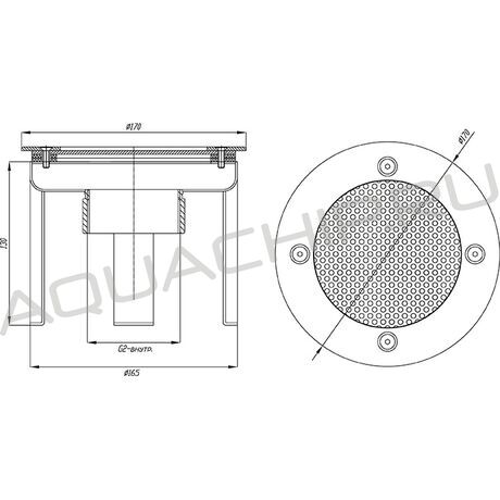 Водозабор круглый с сетчатой крышкой Xenozone, D=165 мм, 20 м3/ч, 2" внутр. низ, нерж. сталь, плитка