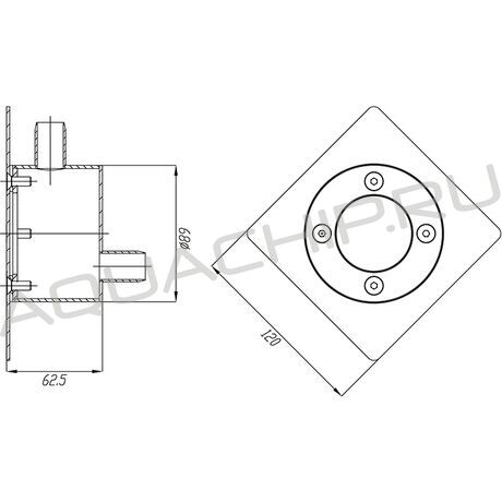 Распределительная коробка (распаечный короб) - Xenozone, круглый корпус, квадратная лицевая панель, нерж. сталь