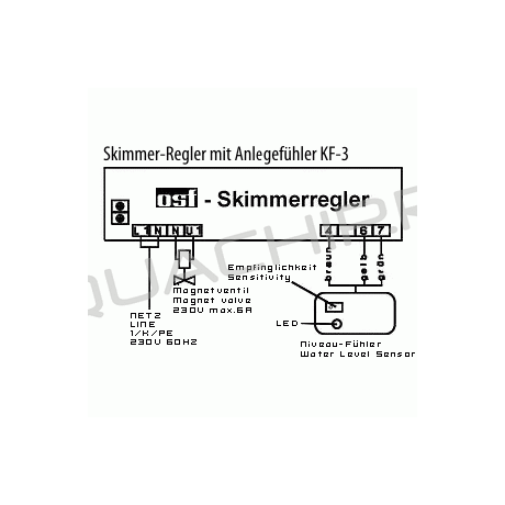 Блок управления уровнем воды OSF Skimmerregler с ёмкостным датчиком KF-3, электромагнитный клапан 1/2", 230 В, кабель 2,5 м