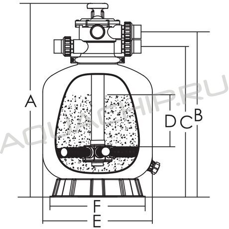 Колба Emaux P500, D=500 мм, ПП, 1 1/2" верх., в к-те: 6 позиционный верхний вентиль и манометр