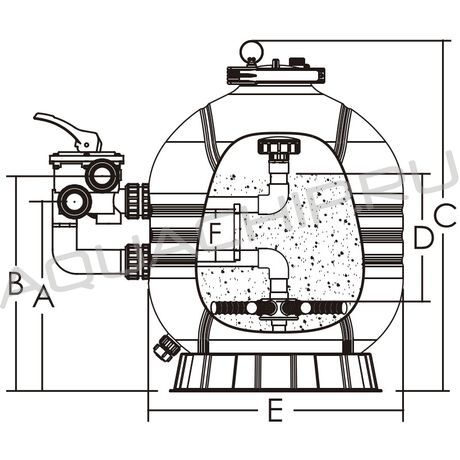 Колба Emaux MFS20, D=500 мм, ПЭ, 1 1/2" бок., в к-те: 6 позиционный боковой вентиль и манометр